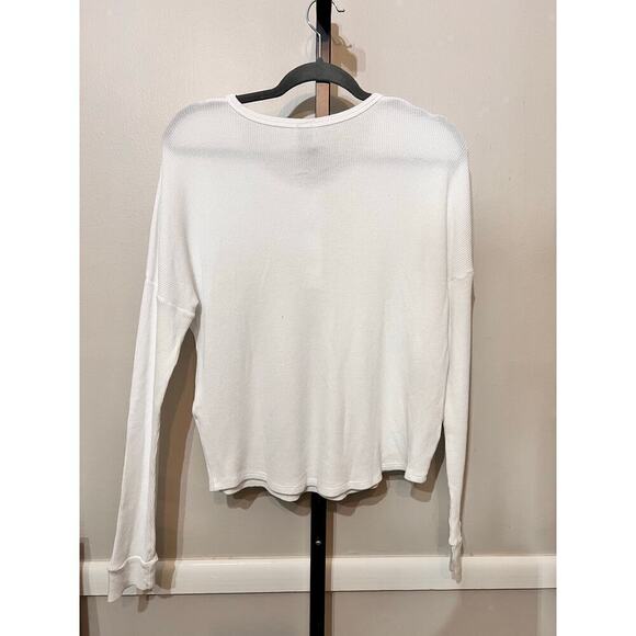 bobi White Drop Shoulder Long Sleeve Waffle Thermal Knit Henley Tee Size S NWT - Picture 5 of 8